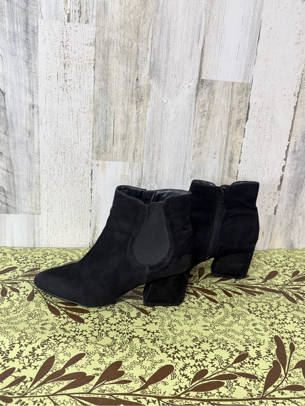 Women's Black Suede-Look Ankle Booties with Block Heel